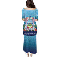 Guam Chamorro Puletasi Tribal Latte Stone With Dolphins Blue