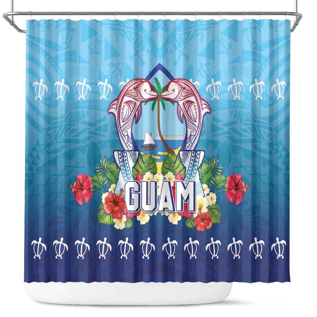 Guam Chamorro Shower Curtain Tribal Latte Stone With Dolphins Blue