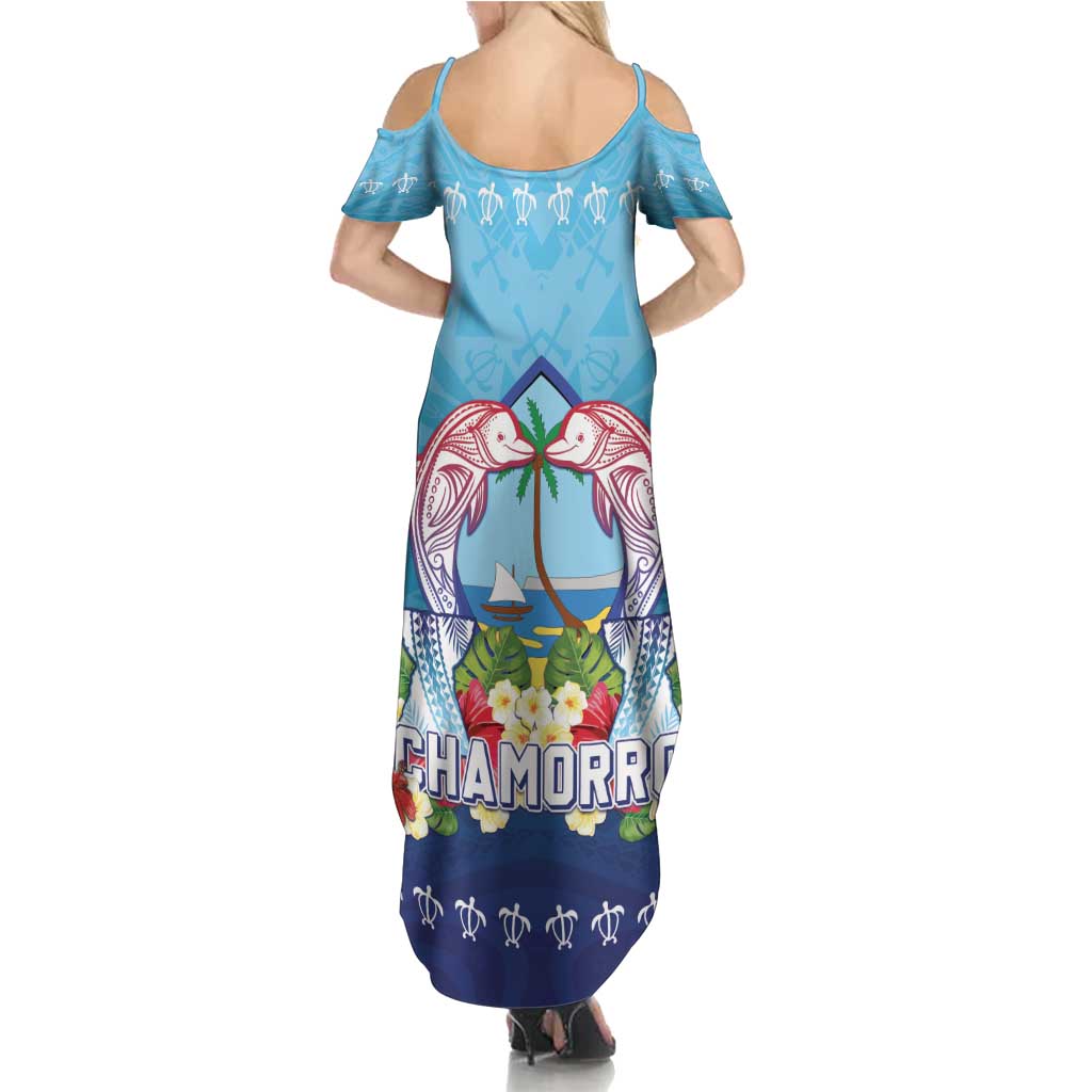 Guam Chamorro Summer Maxi Dress Tribal Latte Stone With Dolphins Blue
