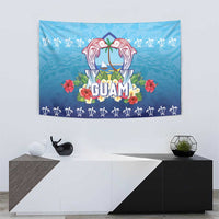 Guam Chamorro Tapestry Tribal Latte Stone With Dolphins Blue