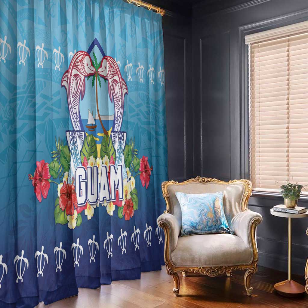 Guam Chamorro Window Curtain Tribal Latte Stone With Dolphins Blue