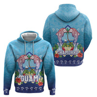 Guam Chamorro Zip Hoodie Tribal Latte Stone With Dolphins Blue