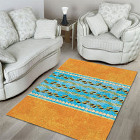 Hawaii Humuhumu Fish Maile Pikake Lei Area Rug Tribal Tapa Orange Version