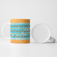 Hawaii Humuhumu Fish Maile Pikake Lei Ceramic Mug Tribal Tapa Orange Version