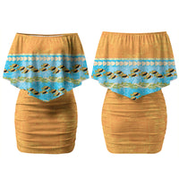Hawaii Humuhumu Fish Maile Pikake Lei Family Matching Off Shoulder Short Dress and Hawaiian Shirt Tribal Tapa Orange Version LT05 Mom's Dress Orange - Polynesian Pride