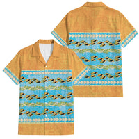 Hawaii Humuhumu Fish Maile Pikake Lei Family Matching Off Shoulder Short Dress and Hawaiian Shirt Tribal Tapa Orange Version LT05 Dad's Shirt - Short Sleeve Orange - Polynesian Pride