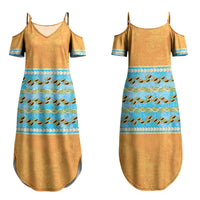Hawaii Humuhumu Fish Maile Pikake Lei Family Matching Summer Maxi Dress and Hawaiian Shirt Tribal Tapa Orange Version