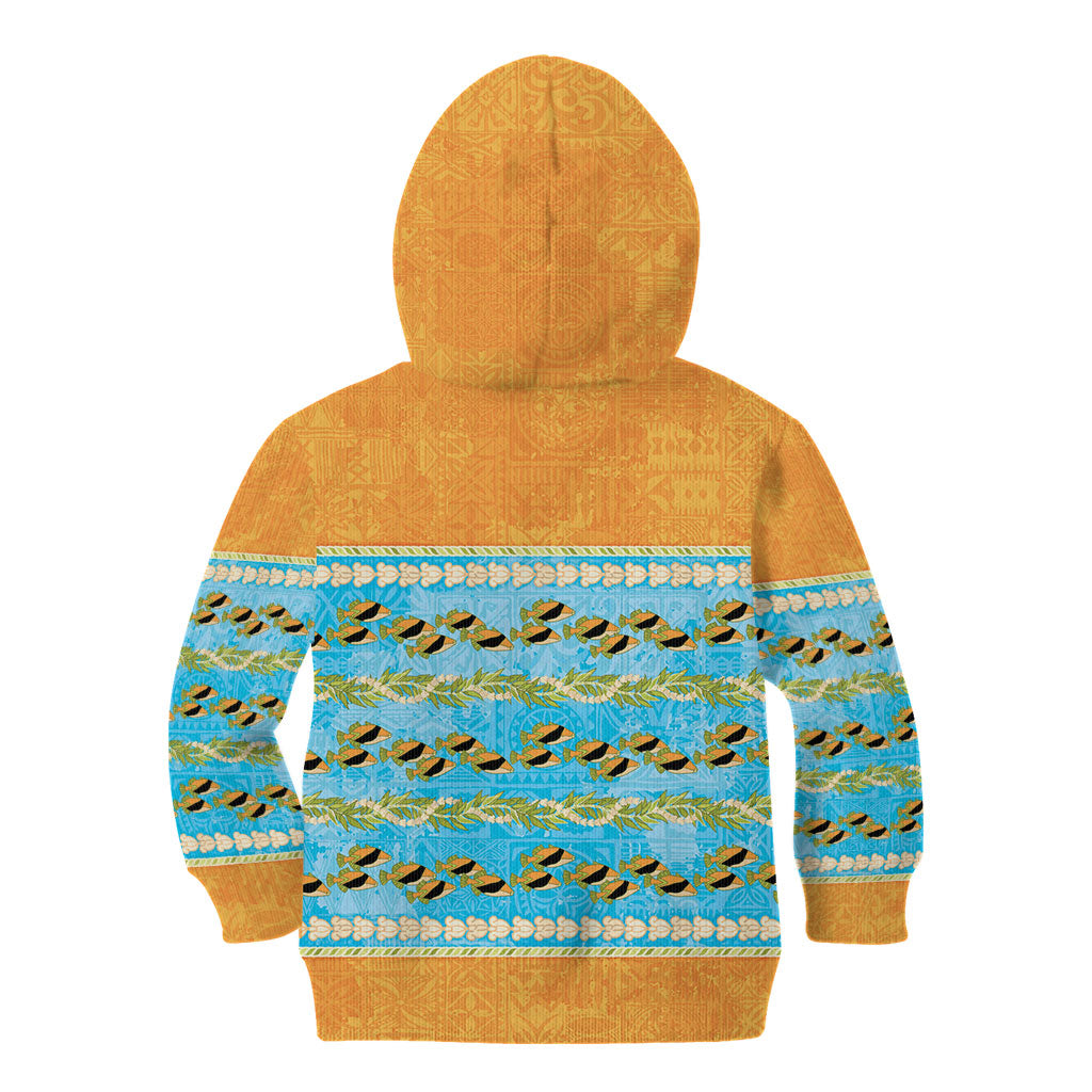 Hawaii Humuhumu Fish Maile Pikake Lei Kid Hoodie Tribal Tapa Orange Version LT05 - Polynesian Pride