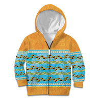 Hawaii Humuhumu Fish Maile Pikake Lei Kid Hoodie Tribal Tapa Orange Version LT05 Zip Hoodie Orange - Polynesian Pride