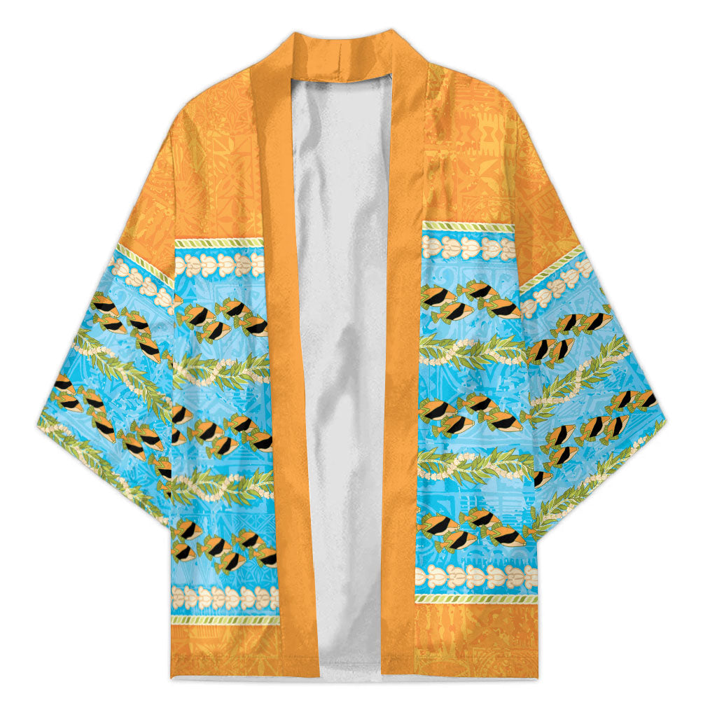 Hawaii Humuhumu Fish Maile Pikake Lei Kimono Tribal Tapa Orange Version LT05 Unisex Orange - Polynesian Pride
