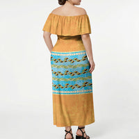 Hawaii Humuhumu Fish Maile Pikake Lei Off Shoulder Maxi Dress Tribal Tapa Orange Version LT05 - Polynesian Pride