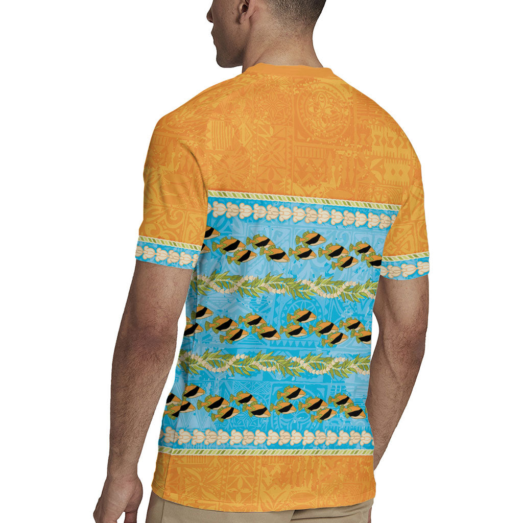 Hawaii Humuhumu Fish Maile Pikake Lei Rugby Jersey Tribal Tapa Orange Version LT05 - Polynesian Pride