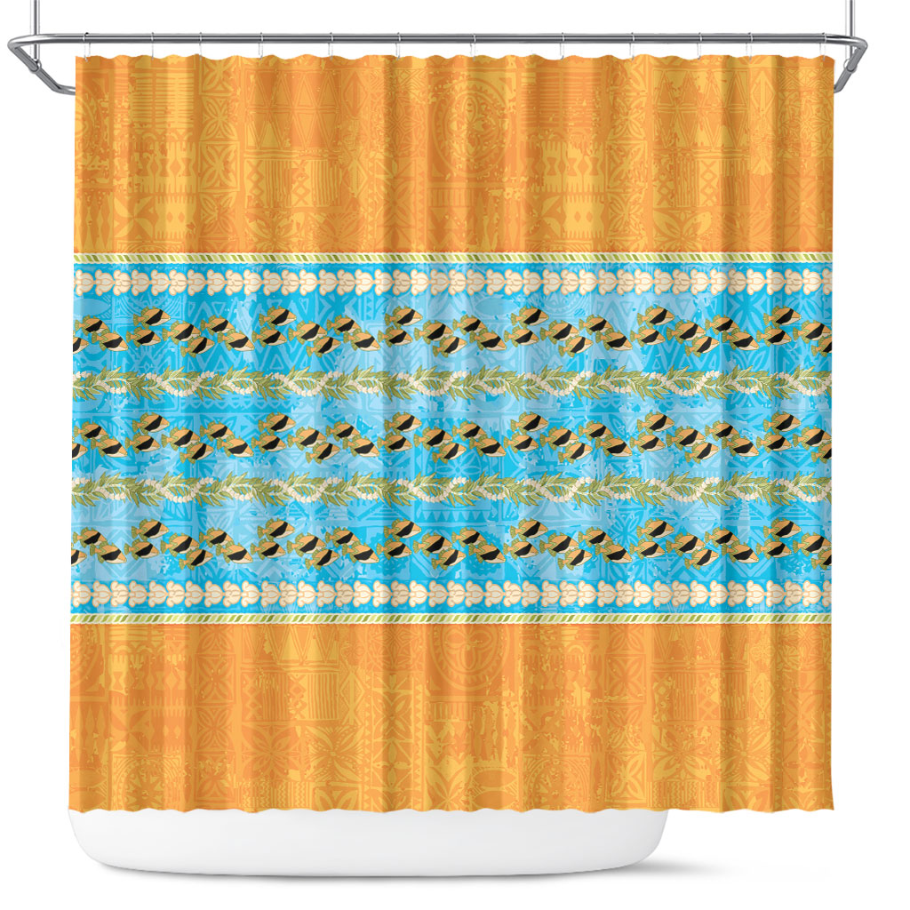 Hawaii Humuhumu Fish Maile Pikake Lei Shower Curtain Tribal Tapa Orange Version