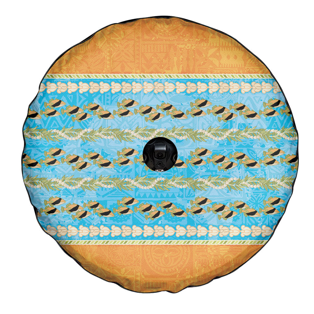 Hawaii Humuhumu Fish Maile Pikake Lei Spare Tire Cover Tribal Tapa Orange Version