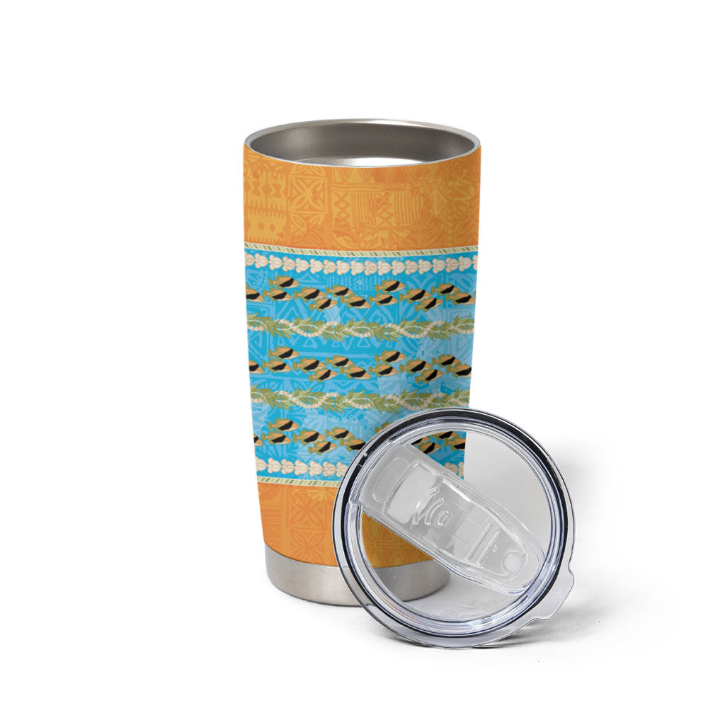 Hawaii Humuhumu Fish Maile Pikake Lei Tumbler Cup Tribal Tapa Orange Version