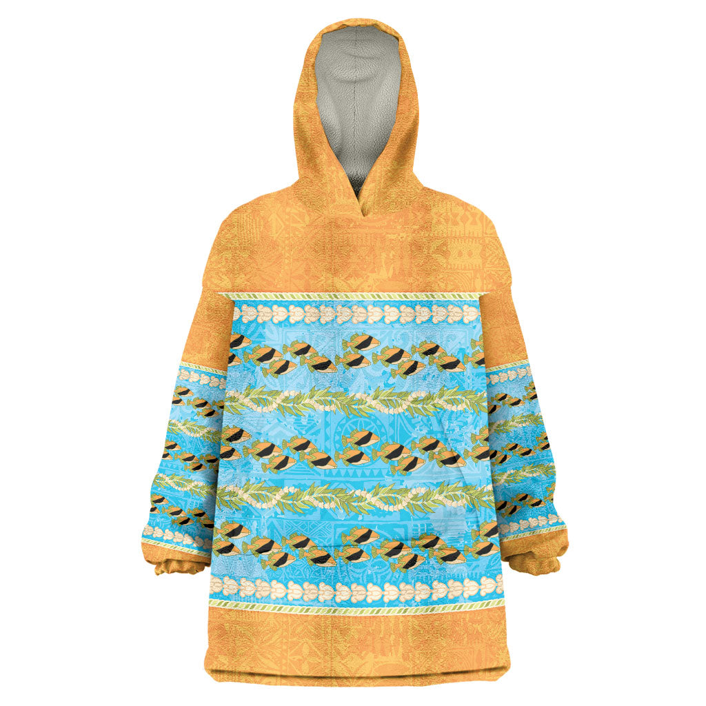 Hawaii Humuhumu Fish Maile Pikake Lei Wearable Blanket Hoodie Tribal Tapa Orange Version