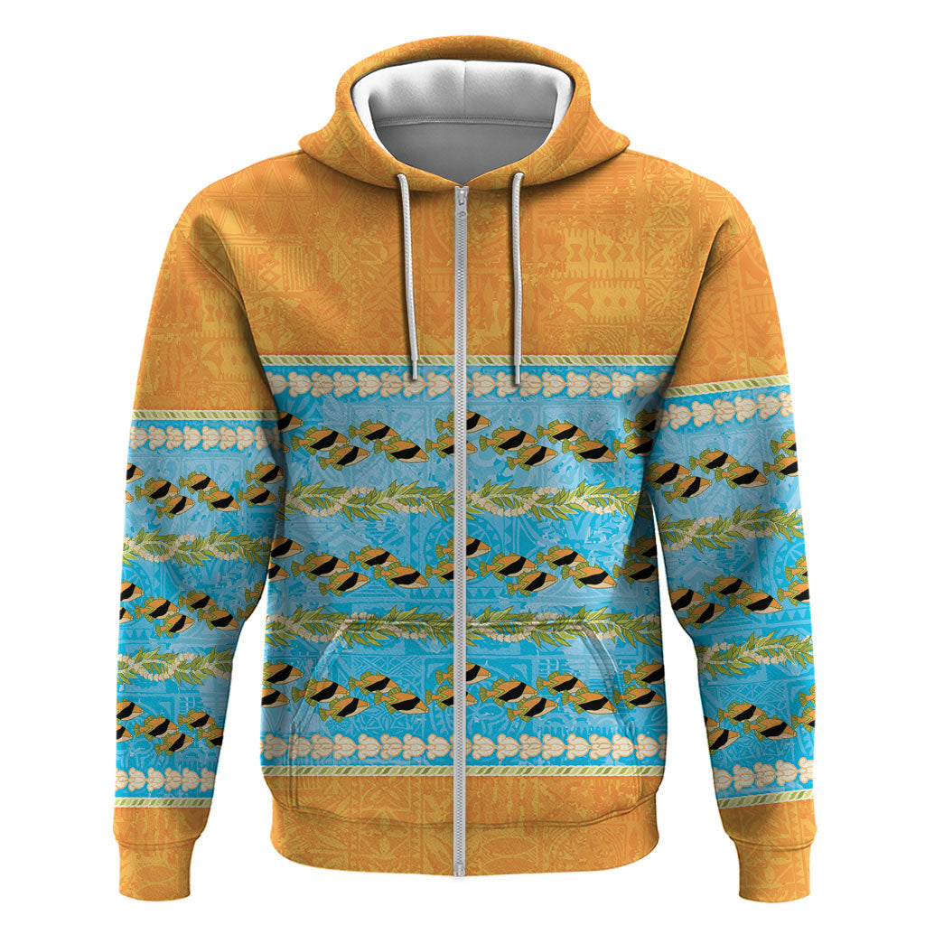 Hawaii Humuhumu Fish Maile Pikake Lei Zip Hoodie Tribal Tapa Orange Version