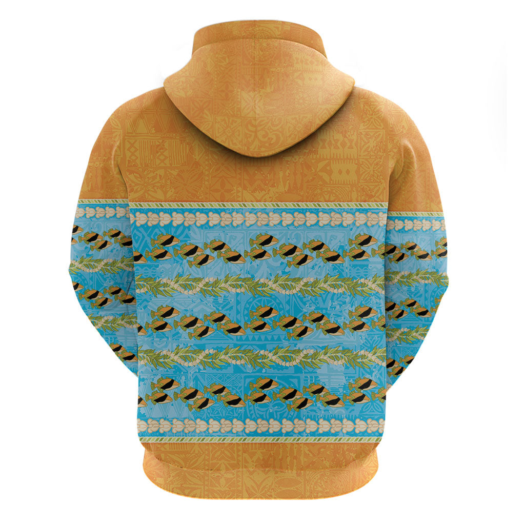 Hawaii Humuhumu Fish Maile Pikake Lei Zip Hoodie Tribal Tapa Orange Version