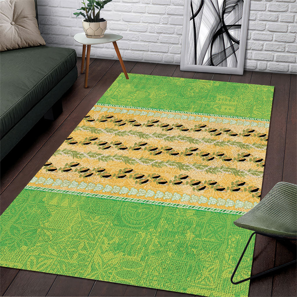 Hawaii Humuhumu Fish Maile Pikake Lei Area Rug Tribal Tapa Green Version