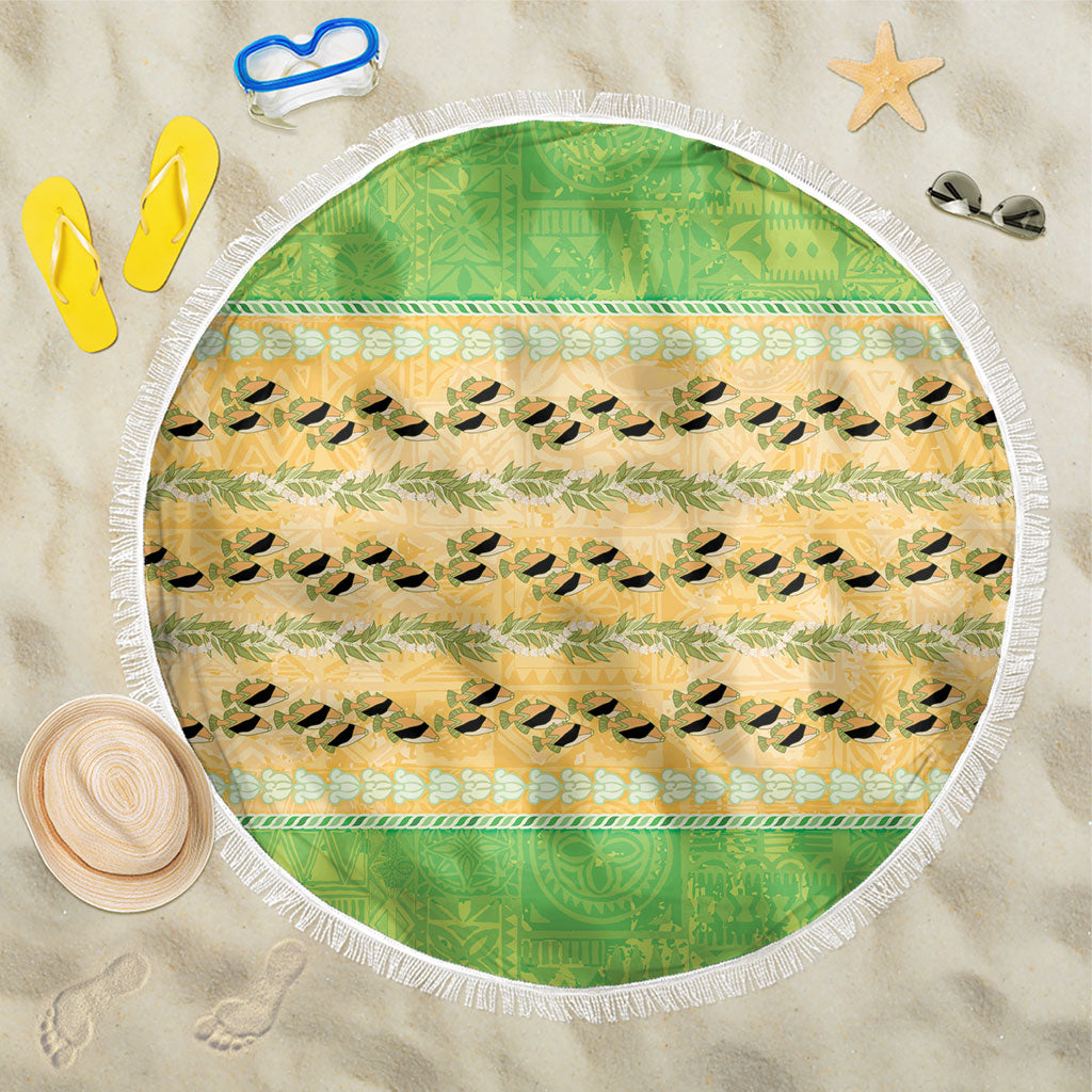 Hawaii Humuhumu Fish Maile Pikake Lei Beach Blanket Tribal Tapa Green Version