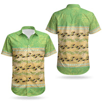 Hawaii Humuhumu Fish Maile Pikake Lei Couples Matching Off The Shoulder Long Sleeve Dress and Hawaiian Shirt Tribal Tapa Green Version LT05 - Polynesian Pride