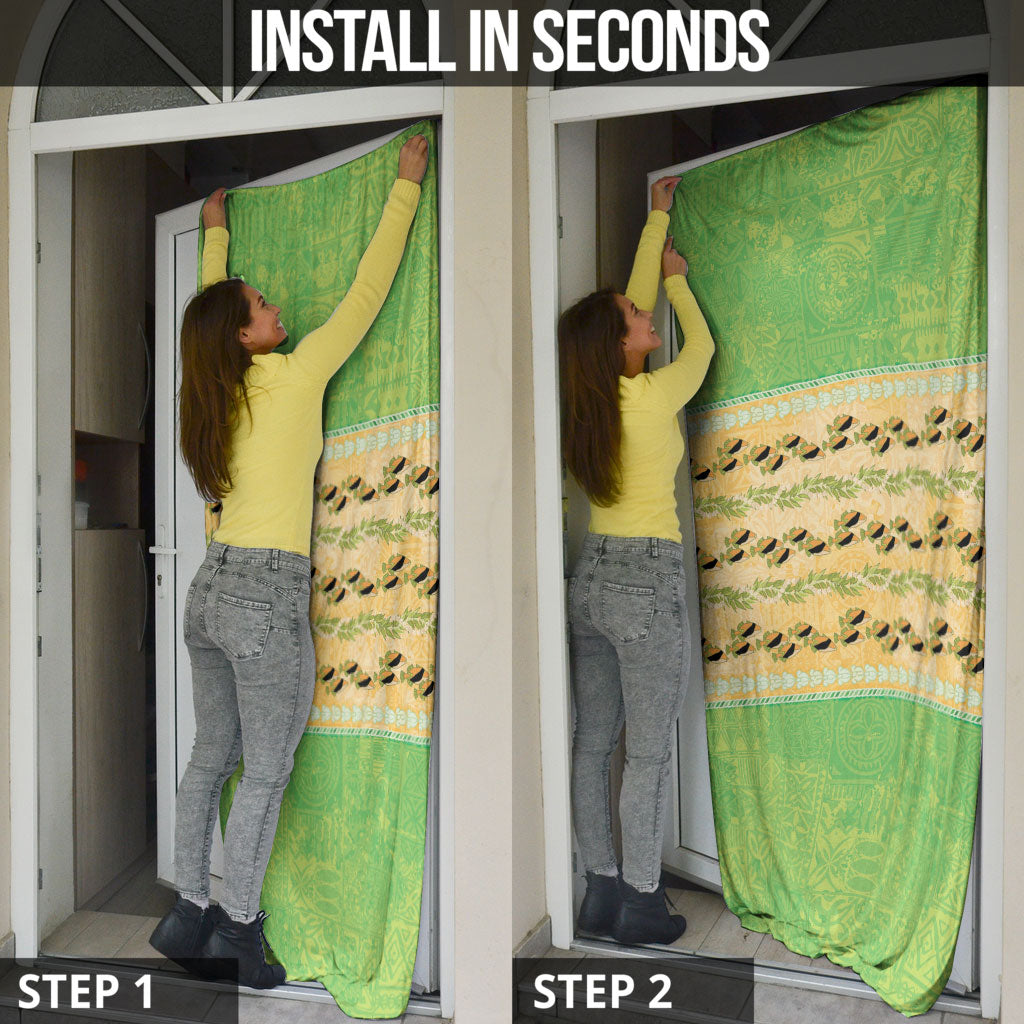 Hawaii Humuhumu Fish Maile Pikake Lei Door Cover Tribal Tapa Green Version