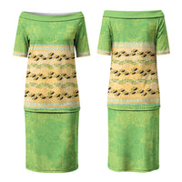 Hawaii Humuhumu Fish Maile Pikake Lei Family Matching Puletasi and Hawaiian Shirt Tribal Tapa Green Version LT05 Mom's Dress Green - Polynesian Pride