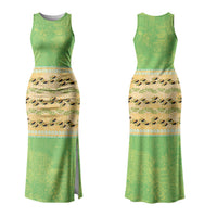 Hawaii Humuhumu Fish Maile Pikake Lei Family Matching Tank Maxi Dress and Hawaiian Shirt Tribal Tapa Green Version LT05 Mom's Dress Green - Polynesian Pride