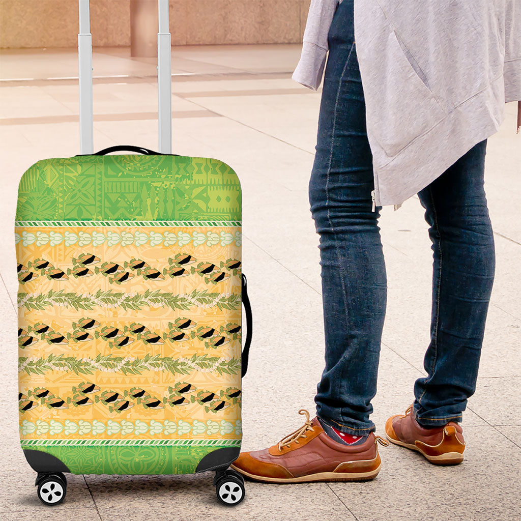 Hawaii Humuhumu Fish Maile Pikake Lei Luggage Cover Tribal Tapa Green Version