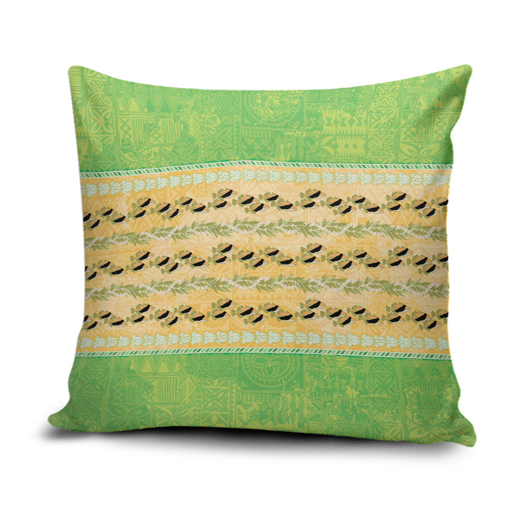 Hawaii Humuhumu Fish Maile Pikake Lei Pillow Cover Tribal Tapa Green Version