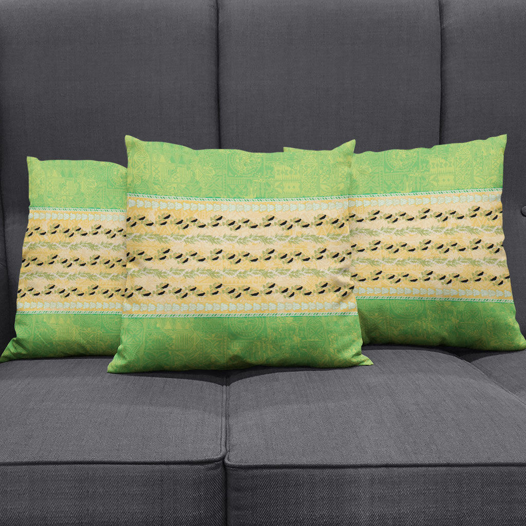 Hawaii Humuhumu Fish Maile Pikake Lei Pillow Cover Tribal Tapa Green Version