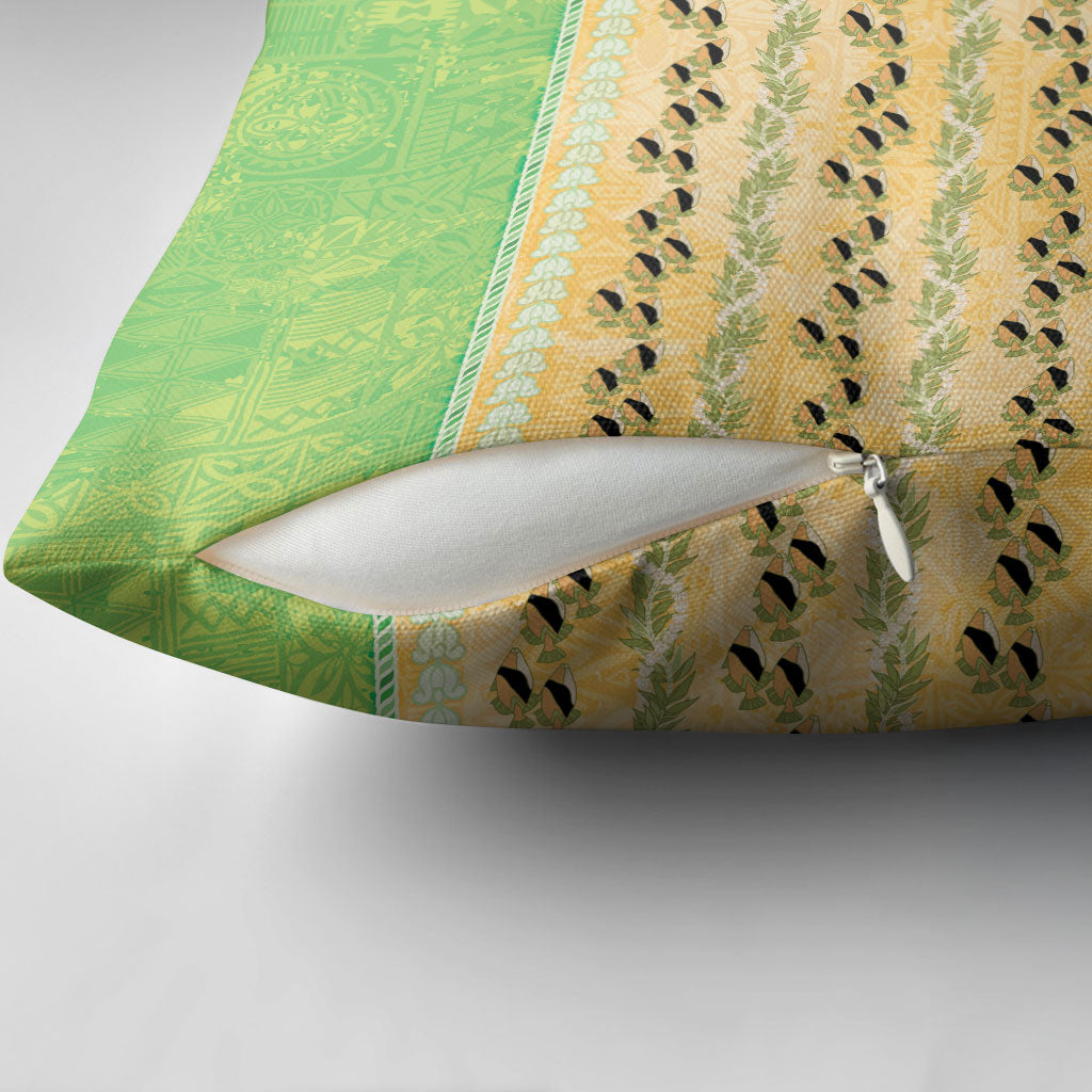 Hawaii Humuhumu Fish Maile Pikake Lei Pillow Cover Tribal Tapa Green Version