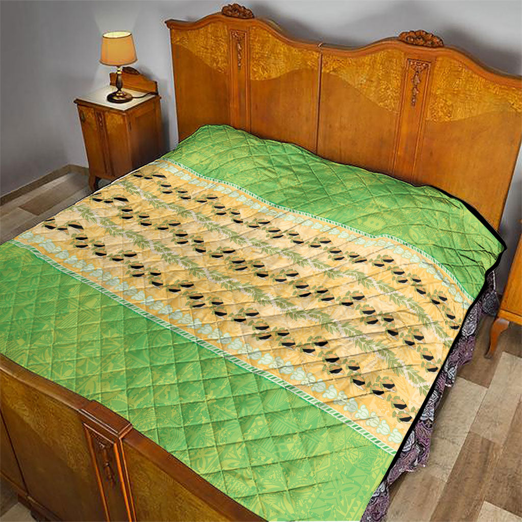 Hawaii Humuhumu Fish Maile Pikake Lei Quilt Tribal Tapa Green Version