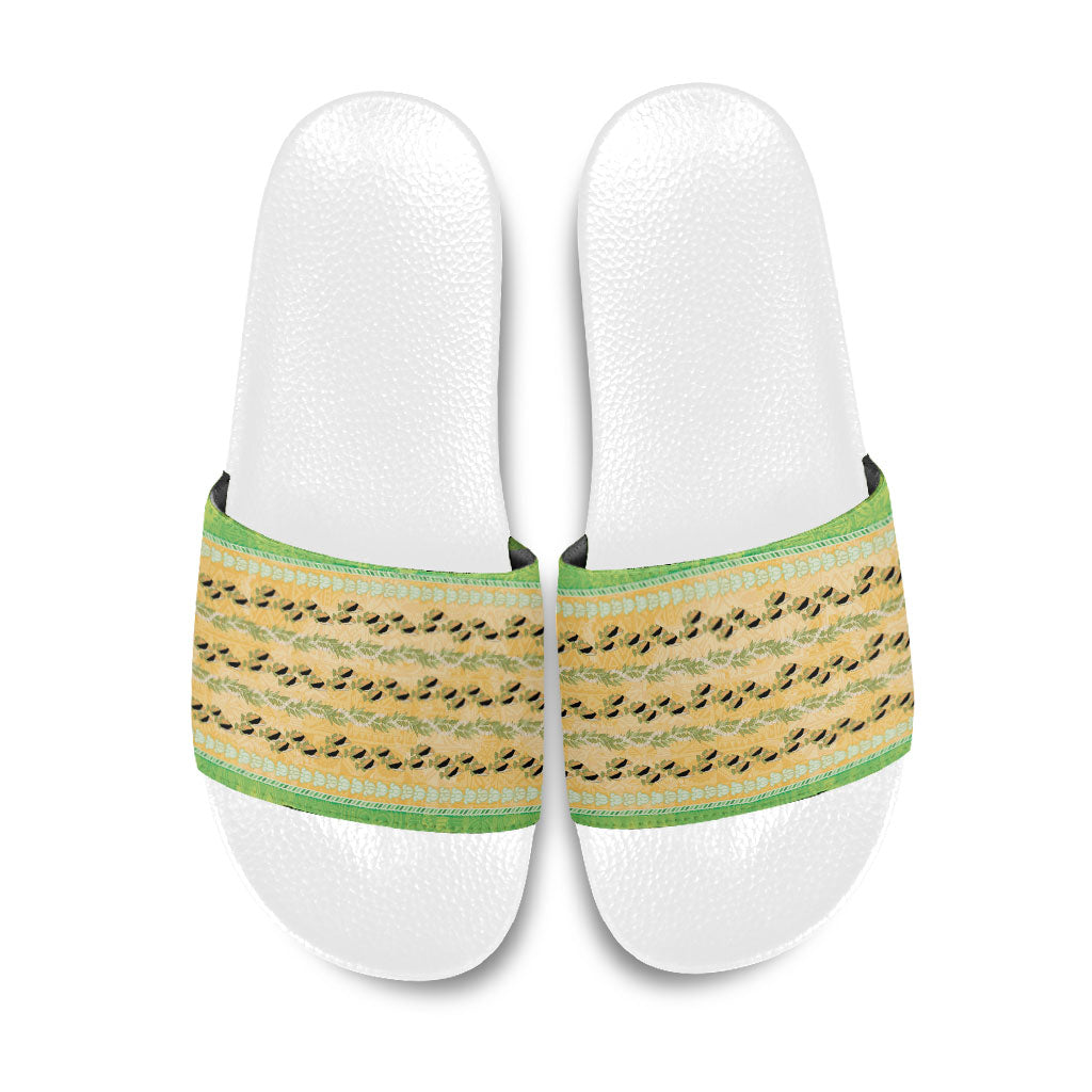 Hawaii Humuhumu Fish Maile Pikake Lei Slide Sandals Tribal Tapa Green Version LT05 Green - Polynesian Pride