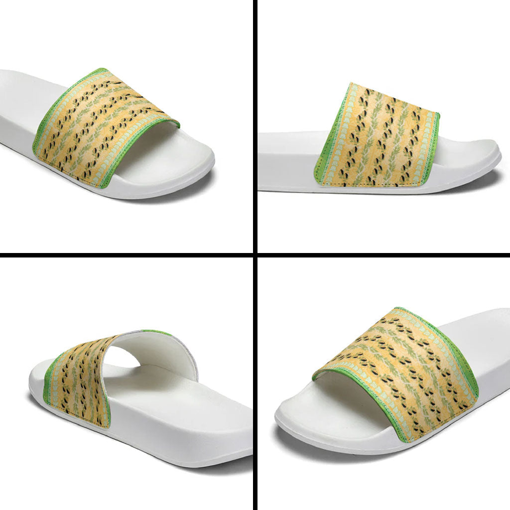 Hawaii Humuhumu Fish Maile Pikake Lei Slide Sandals Tribal Tapa Green Version LT05 - Polynesian Pride