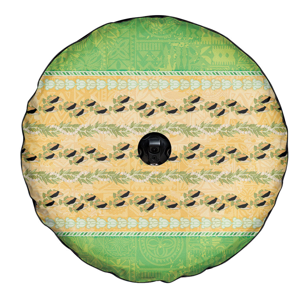Hawaii Humuhumu Fish Maile Pikake Lei Spare Tire Cover Tribal Tapa Green Version