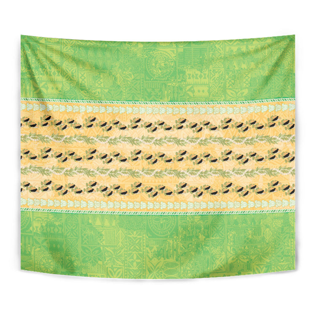 Hawaii Humuhumu Fish Maile Pikake Lei Tapestry Tribal Tapa Green Version