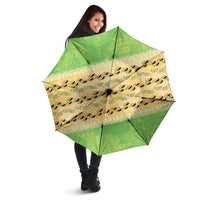 Hawaii Humuhumu Fish Maile Pikake Lei Umbrella Tribal Tapa Green Version
