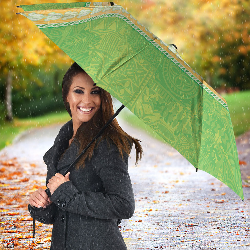 Hawaii Humuhumu Fish Maile Pikake Lei Umbrella Tribal Tapa Green Version