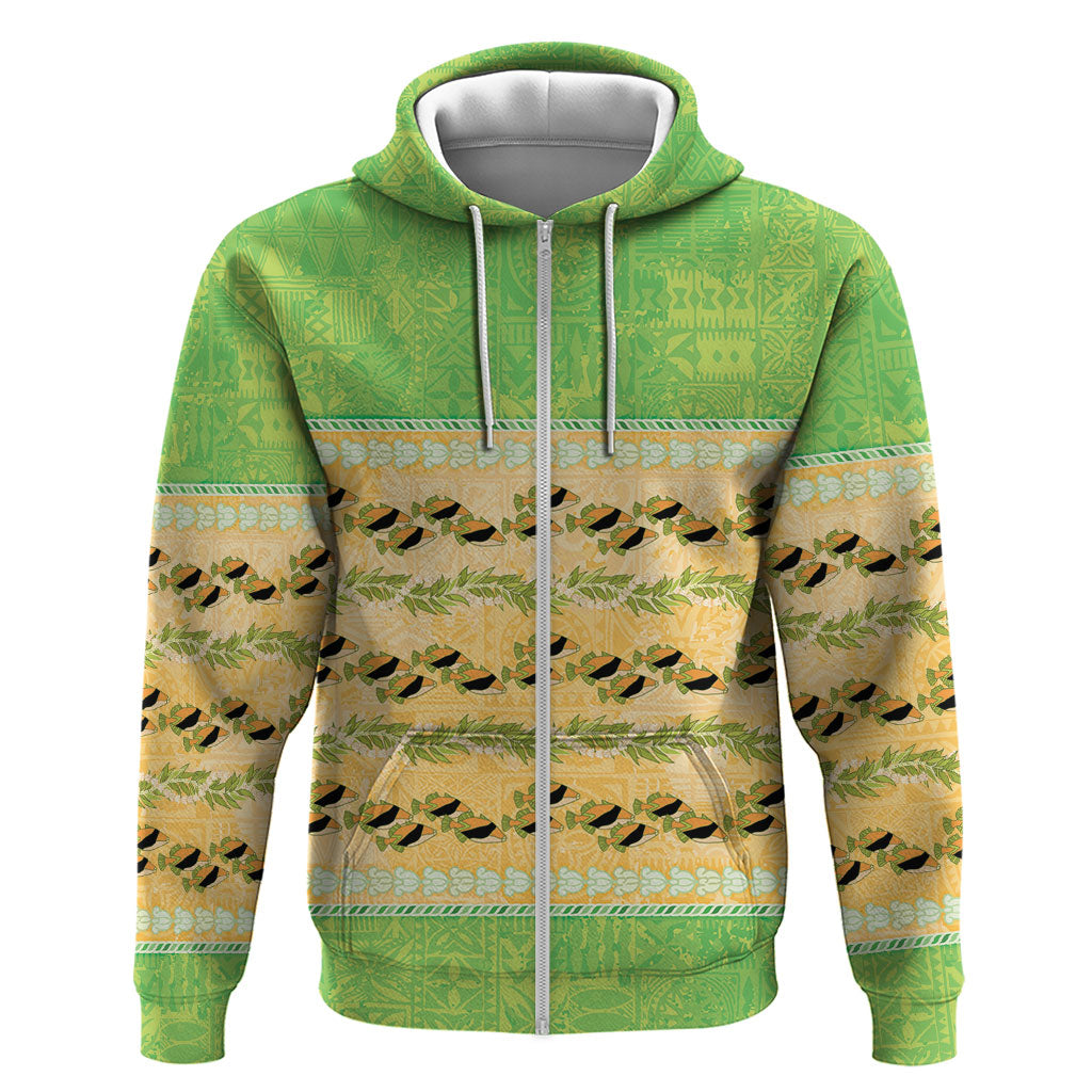 Hawaii Humuhumu Fish Maile Pikake Lei Zip Hoodie Tribal Tapa Green Version LT05 Zip Hoodie Green - Polynesian Pride