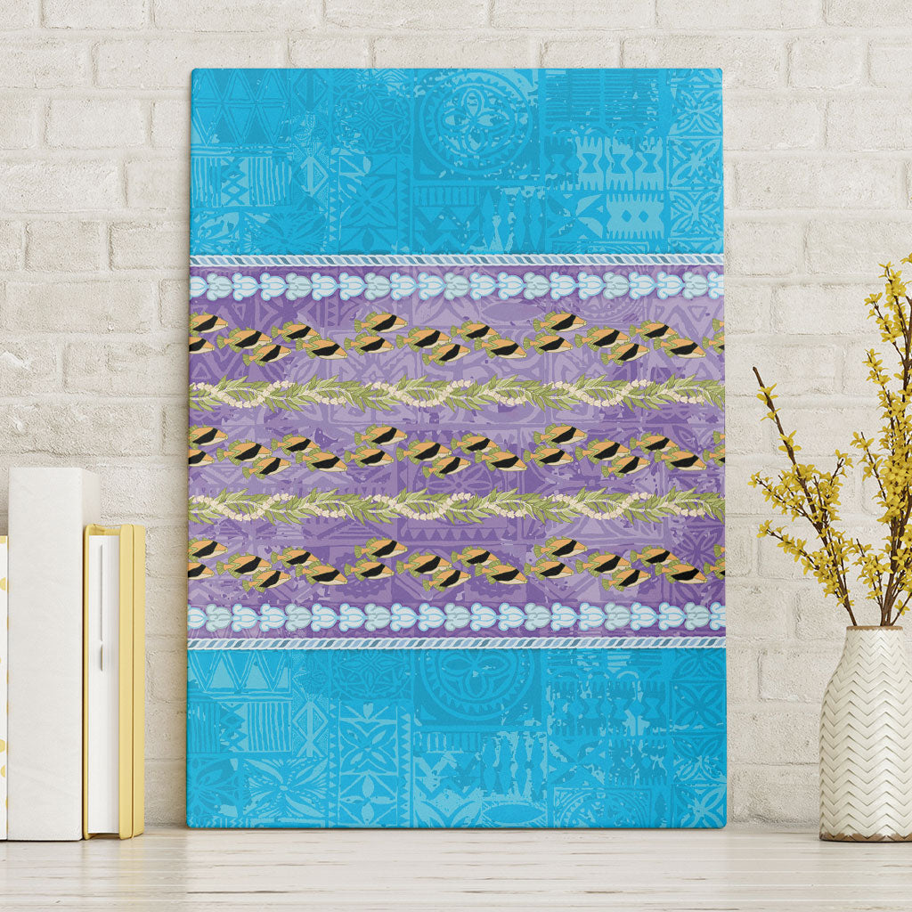 Hawaii Humuhumu Fish Maile Pikake Lei Canvas Wall Art Tribal Tapa Blue Version LT05 Without Frame Blue - Polynesian Pride