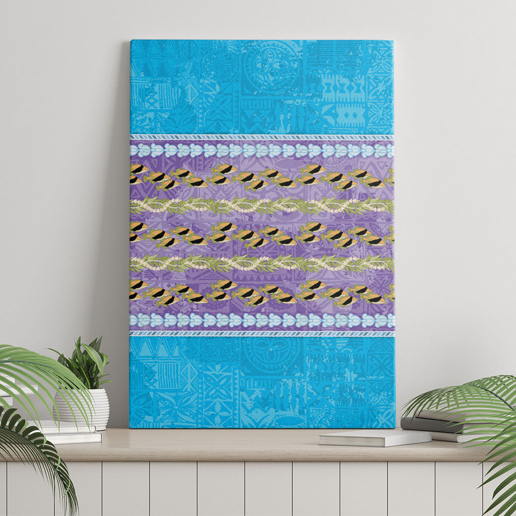 Hawaii Humuhumu Fish Maile Pikake Lei Canvas Wall Art Tribal Tapa Blue Version LT05 - Polynesian Pride