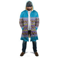Hawaii Humuhumu Fish Maile Pikake Lei Cloak Tribal Tapa Blue Version