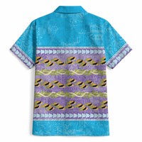 Hawaii Humuhumu Fish Maile Pikake Lei Hawaiian Shirt Tribal Tapa Blue Version