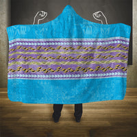 Hawaii Humuhumu Fish Maile Pikake Lei Hooded Blanket Tribal Tapa Blue Version