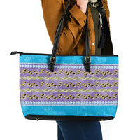 Hawaii Humuhumu Fish Maile Pikake Lei Leather Tote Bag Tribal Tapa Blue Version LT05 - Polynesian Pride