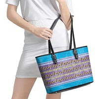 Hawaii Humuhumu Fish Maile Pikake Lei Leather Tote Bag Tribal Tapa Blue Version LT05 - Polynesian Pride