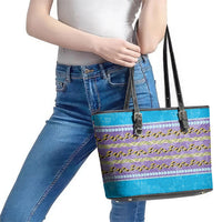 Hawaii Humuhumu Fish Maile Pikake Lei Leather Tote Bag Tribal Tapa Blue Version LT05 - Polynesian Pride