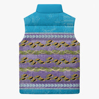 Hawaii Humuhumu Fish Maile Pikake Lei Sleeveless Puffer Jacket Tribal Tapa Blue Version