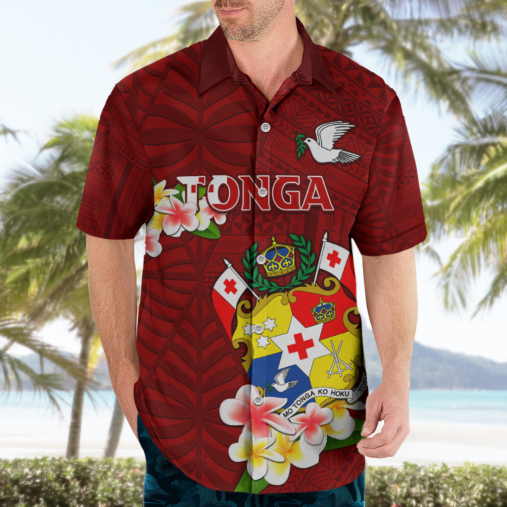Personalized Tonga Hawaiian Shirt Coat Of Arms Plumeria With Ngatu Pattern LT05 - Polynesian Pride
